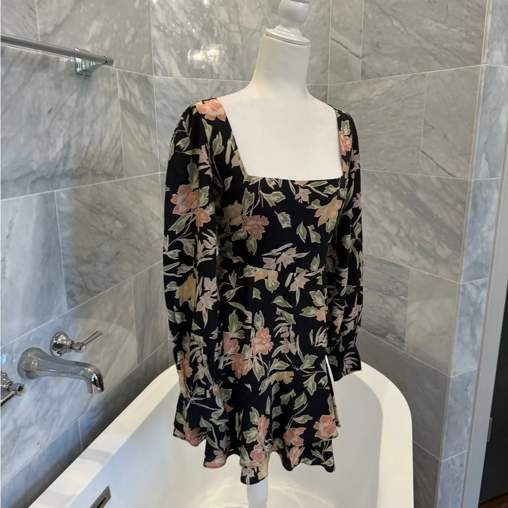 Yumi Kim Hey Jude Dress Size 4 Haze Night Black Floral Long Sleeve Mini Revolve - Picture 6 of 13